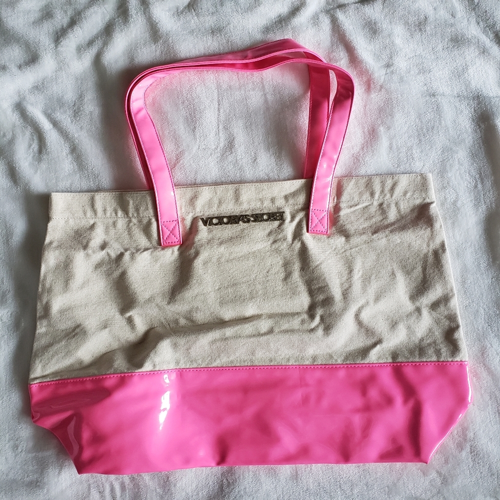 Victoria's Secret Hot Pink Canvas Beach Tote Bag